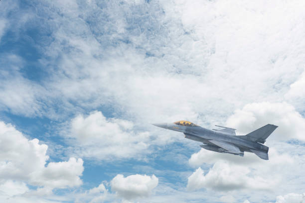 The fighter plane trained to fly in the sky stock photo