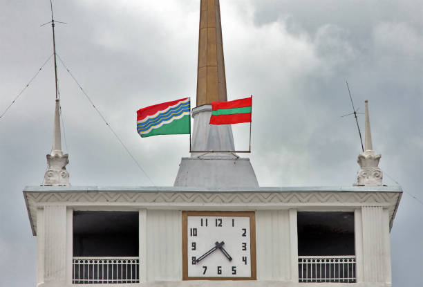 The flags of Tiraspol and Transnistria. Tiraspol, Transnistria (Moldova) stock photo