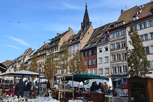 The flea market in France Strasbourg stock photo