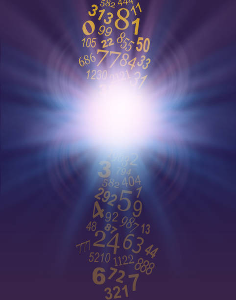 The flow of numbers in your life is constant a bright light burst with a cascade of random numbers flowing from above to below the light with copy space in the middle numerology stock pictures, royalty-free photos & images