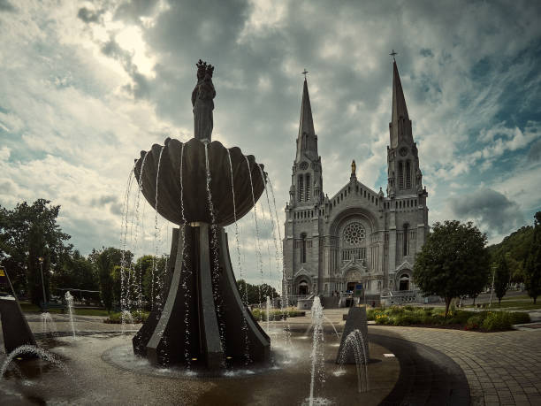 The fountain near the cathedral. stock photo