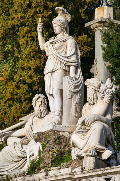 la statua della fontana della dea di roma in piazza del popolo a roma - piazza del popolo foto e immagini stock