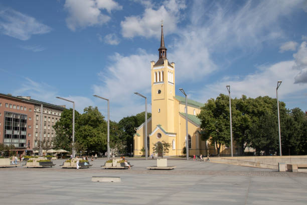 The Freedom square and St. John's Church in Tallinn, Estonia stock photo