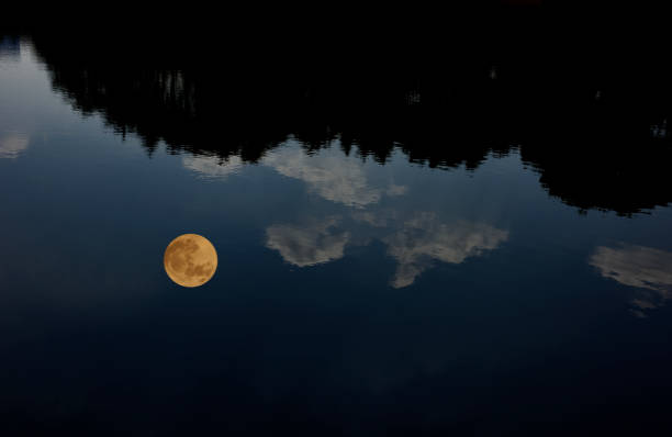 Photo of The full moon reflected on the lake surface