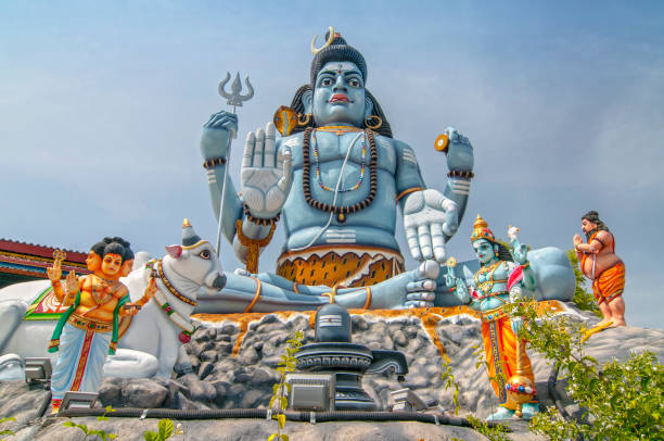 The giant statue of god Shiva at Koneswaram temple of Trincomalee, Sri Lanka. stock photo