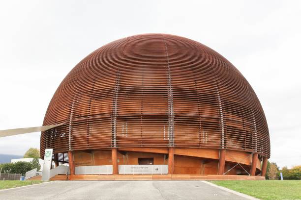 The globe of science and innovation in Meyrin, Switzerland Meyrin,Switzerland - October 1, 2017: The globe of science and innovation in Meyrin at CERN research center, Switzerland large hadron collider stock pictures, royalty-free photos & images