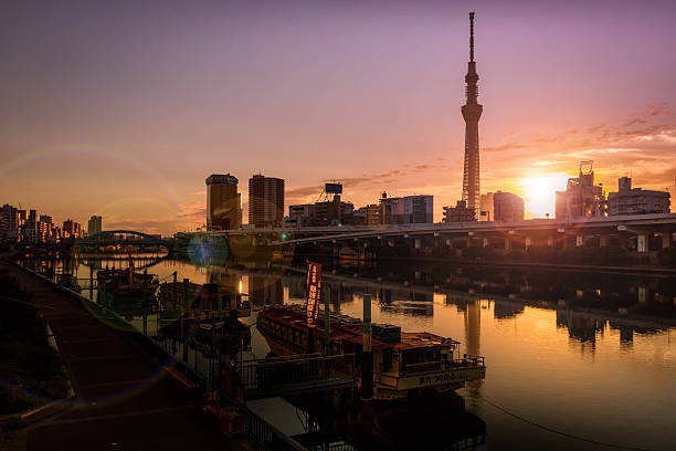 The gorgeous sunrise in Tokyo sky tree,  tokyo sky tree stock pictures, royalty-free photos & images