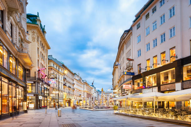The Graben Shopping Street in Downtown Vienna Austria Stock photo of The Graben, one of the most famous shopping streets in downtown Vienna, Austria vienna austria stock pictures, royalty-free photos & images