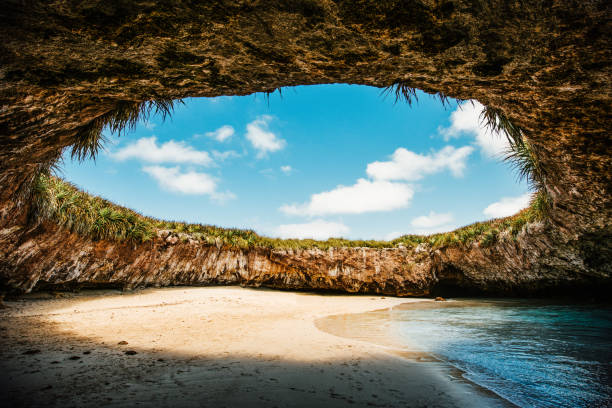 The Hidden Beach Marietas Islands Puerto Vallarta The hidden beach in Marietas Islands, Puerto Vallarta. Mexico. volcanic crater stock pictures, royalty-free photos & images