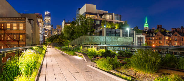 Photo of The High Line at twilight, panoramic view. Chelsea. Manhattan, New York City