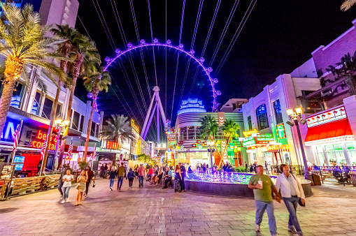 October 17, 2018 - Las Vegas, United States: The High Roller Ferris Wheel at The Linq Hotel and Casino at night - Las Vegas, Nevada, USA
