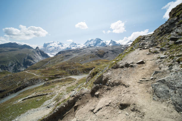 the hiking trail to the “Hörnlihütte”  zermatt switzerland. stock photo
