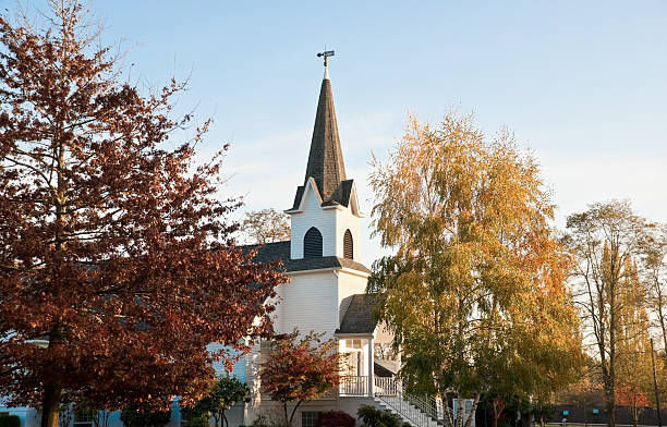 Historic 1904 Church in the Fall The historic chapel of Mountain View Lutheran Church was built in 1904. It is located in the town of Edgewood, Washington State, USA. jeff goulden washington state stock pictures, royalty-free photos & images