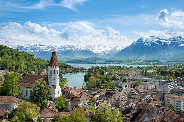 The historic city of Thun, in Bern Switzerland stock photo