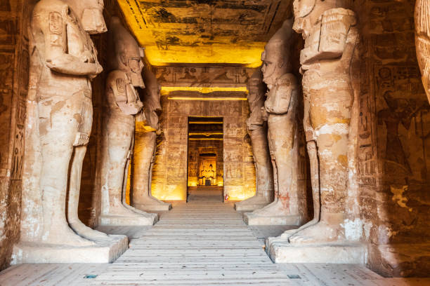 The Holiest of Holies of the Great Temple at the Ramses II Temples at Abu Simbel Africa, Egypt, Upper Egypt, Nubia, Abu Simbel. October 10, 2018. The Holiest of Holies of the Great Temple at the Ramses II Temples at Abu Simbel. aswan egypt stock pictures, royalty-free photos & images