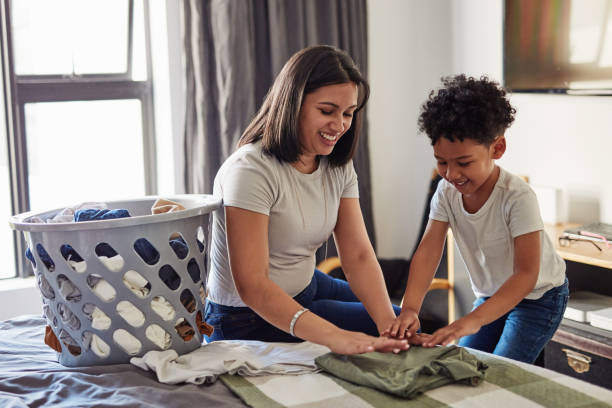 The home is filled with endless love and laundry stock photo