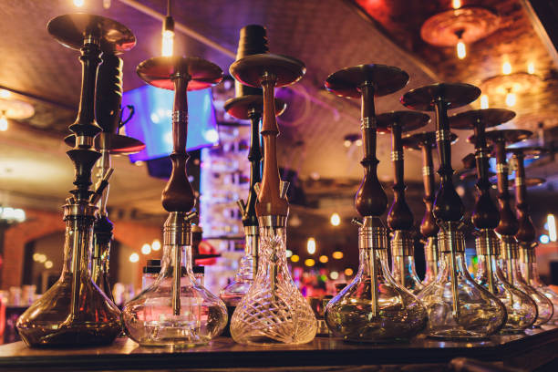 The hookah on the bar counter in a cafe. stock photo