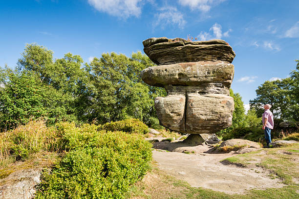 The Idol Rock in perspective Brimham Rocks on Brimham Moor in North Yorkshire are weathered sandstone, known as Millstone Grit,creating some dramatic shapes, many of which have been named brimham rocks stock pictures, royalty-free photos & images