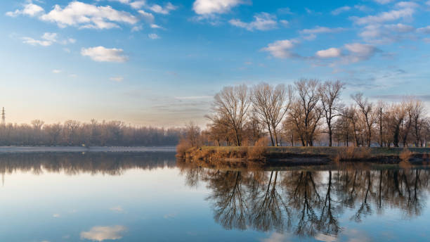 the island of trešnjevka on lake jarun - tadic stockfoto's en -beelden