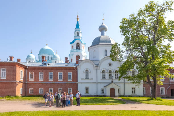 The island of Valaam. People on excursions stock photo