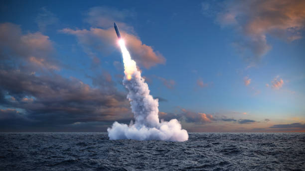 The launch of a ballistic missile stock photo