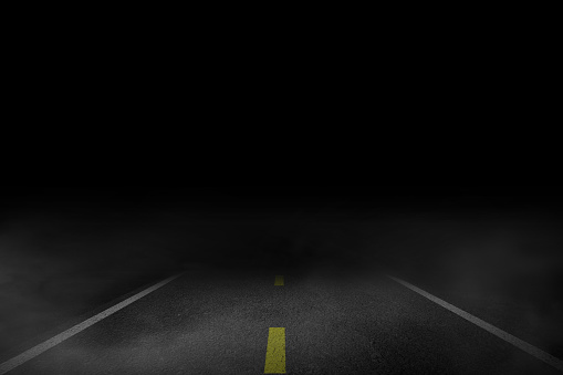 The lonely road fog at night