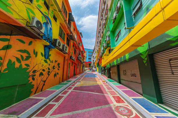 The Lost Stream of Jalan Alor This is The lost Stream of Jalan Alor, a famous street with many colorful paintings on July 24, 2018 in Kuala Lumpur bukit bintang stock pictures, royalty-free photos & images