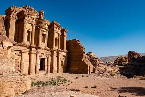 The magnificent Monastery located on the top of Petra in a clear summer day, Jordan