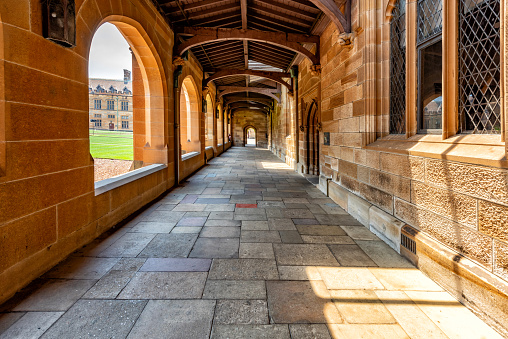 The main quadrangle building of the University of Sydney,  Established in 1850, the university is the oldest in Australia.