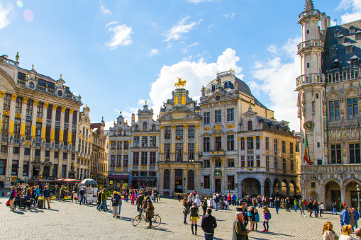 The main square of Brussels, Belgium, UNESCO World Heritage Site. Beautiful sunny day in Belgium. Grand Platz.