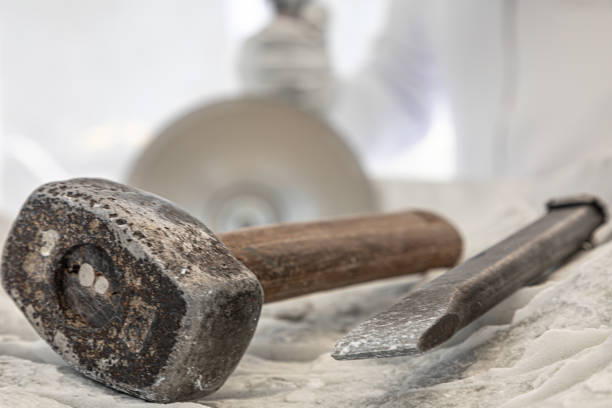 The main tools for artists who work with marble: hammer and chisel stock photo