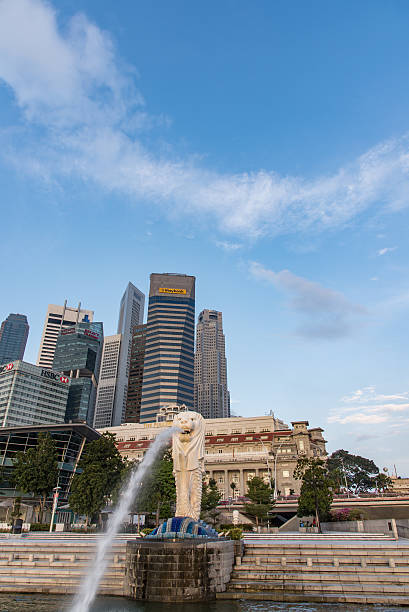 The Merlion and skyscrapers in Singapore stock photo
