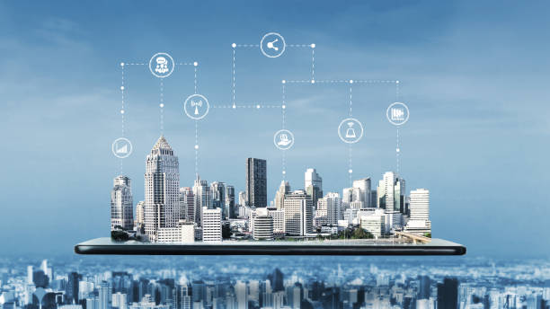 la moderna comunicazione creativa e la rete internet si connettono nella città intelligente - smart city foto e immagini stock