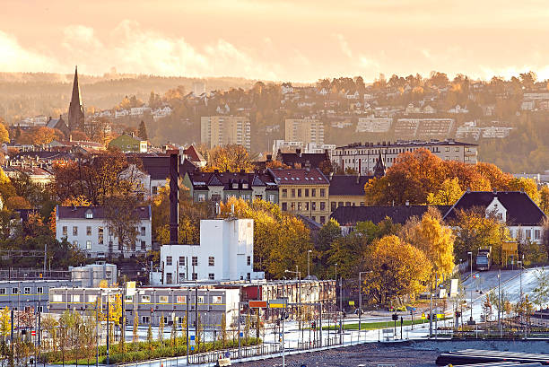 The Morning of Oslo, Norway View of Oslo city from roof top of the opera oslo stock pictures, royalty-free photos & images