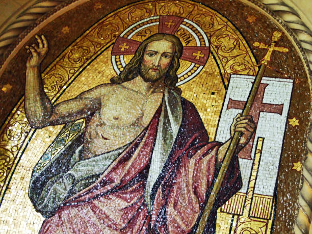 The Mosaic of Jesus Christ at the City Cemetery Mirogoj in Zagreb, Croatia stock photo