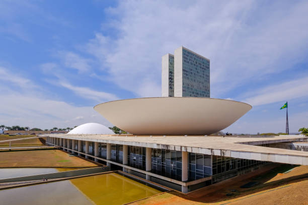The National Congress of Brazil in Brasilia, designed by Oscar Niemeyer, Brazil stock photo