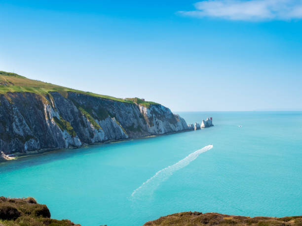 The Needles rock formation on the Isle Of Wight England UK stock photo