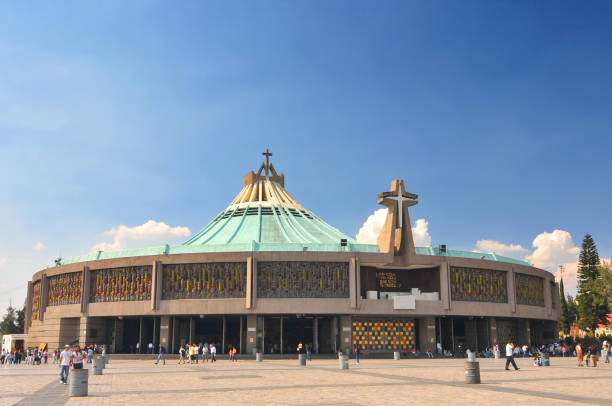 The new Basilica of Our Mary of Guadalupe. It is one of the most important pilgrimage sites of Catholicism and is visited by several million people every year.Mexico City. stock photo