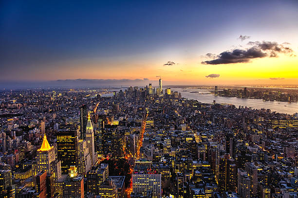 The New York City manhattan w the Freedom tower stock photo