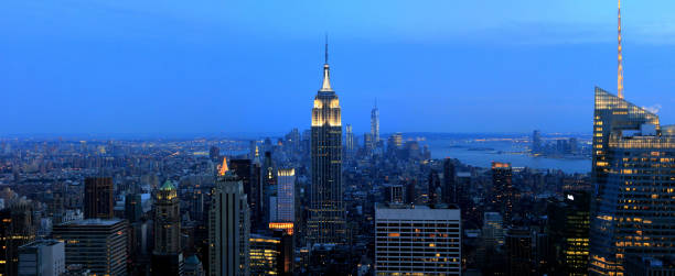The night view of new york of Aerial view stock photo