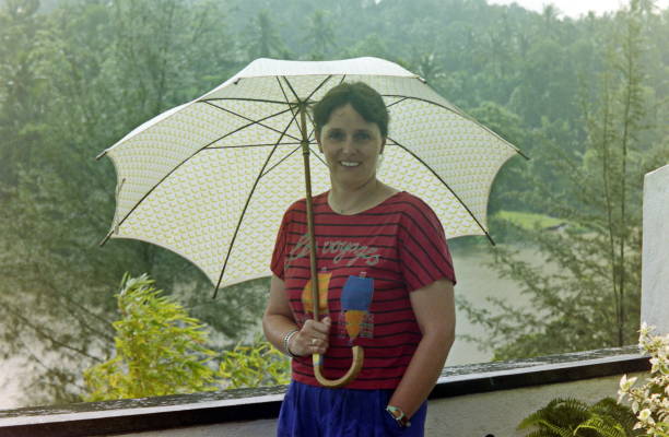 The nineties. Heavy monsoon rain. Kandy, Sri Lanka. stock photo