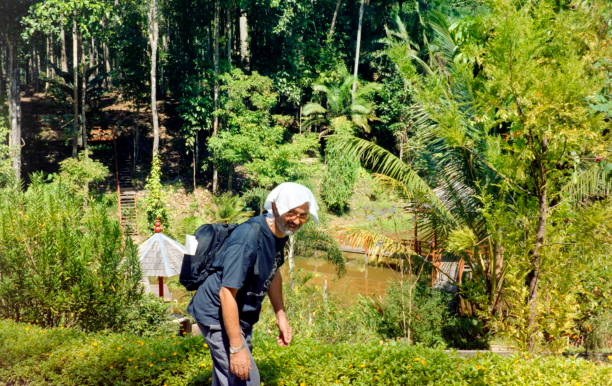 The nineties. Hiking in Sungai Ayung Valley neerby Ubud. Bali, Java - Indonesia. stock photo