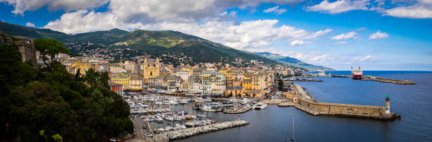The old harbor (Vieux-Port) of Bastia, Corsica, France viewed from Terra-Nova The old harbor (Vieux-Port) of Bastia, Corsica, France viewed from Terra-Nova bastia stock pictures, royalty-free photos & images