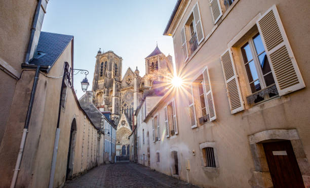 The old town center of Bourges and the cathedral stock photo