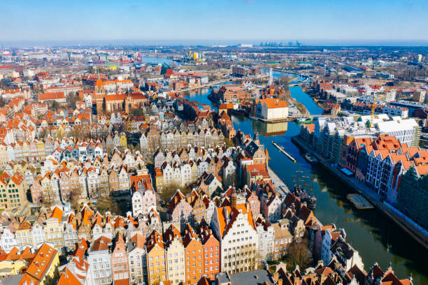 The Old Town of Gdansk Aerial view of the old town of Gnask baltic countries stock pictures, royalty-free photos & images