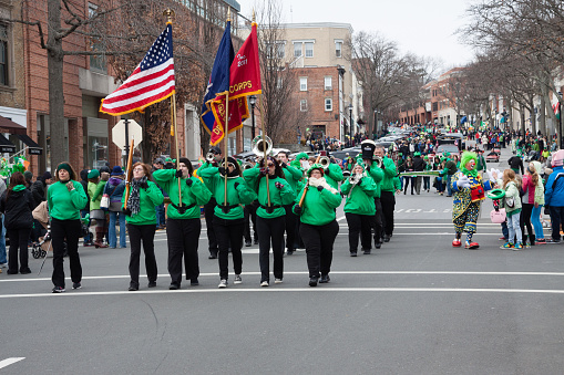 Greenwich, CT, USA - March 23, 2014: Town's people  participating in the town annual \