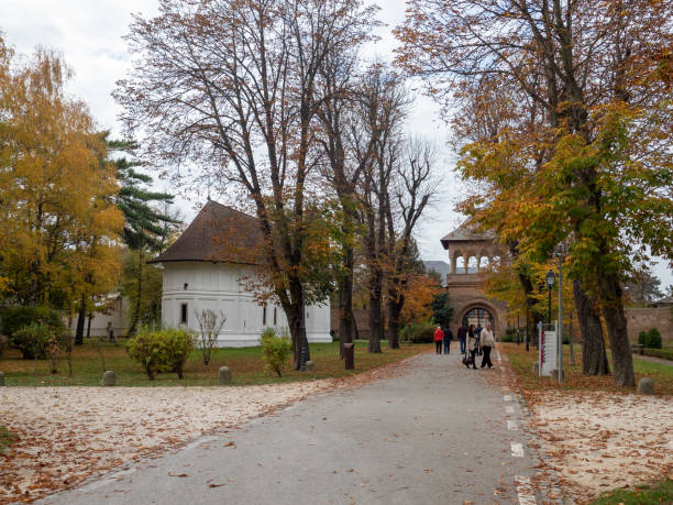 The park outside the Mogosoaia Palace, Romania stock photo