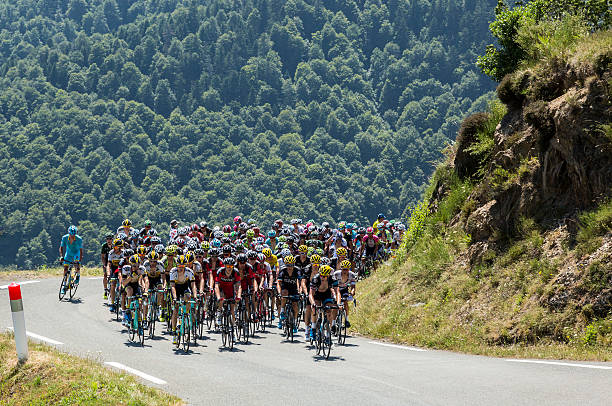 The Peloton on Col d'Aspin - Tour de France 2015 stock photo