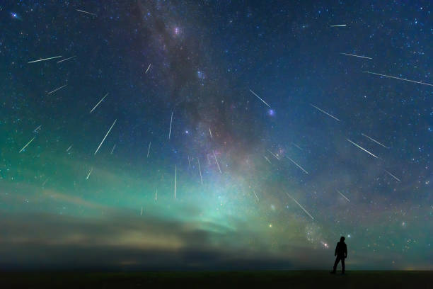 The Perseid meteor shower shot In August 13, 2018, at erenhot, Inner Mongolia china stock photo