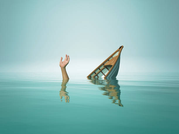 The person who sinks with the boat.This is a 3d render illustration stock photo